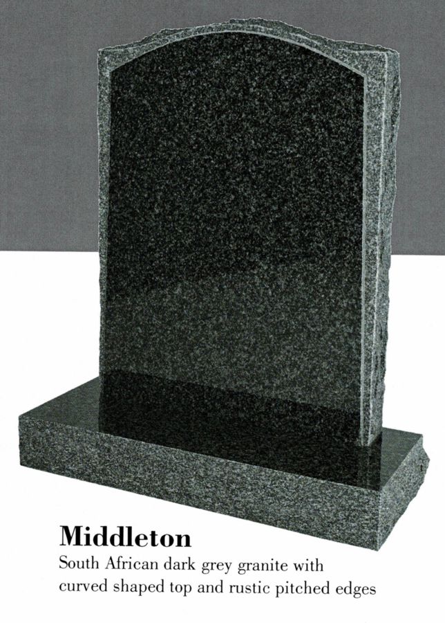 Middleton - South African dark grey granite with curved shaped top and rustic pitched edges
